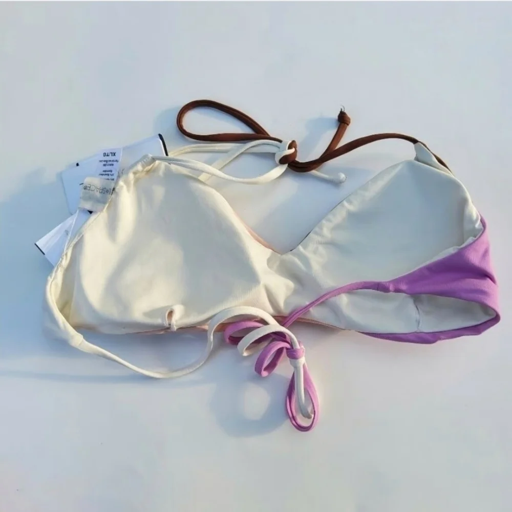 L*Space Sea Glass Top Women's XL New Neutral Minimal Nudes Bikini Top Minimalist